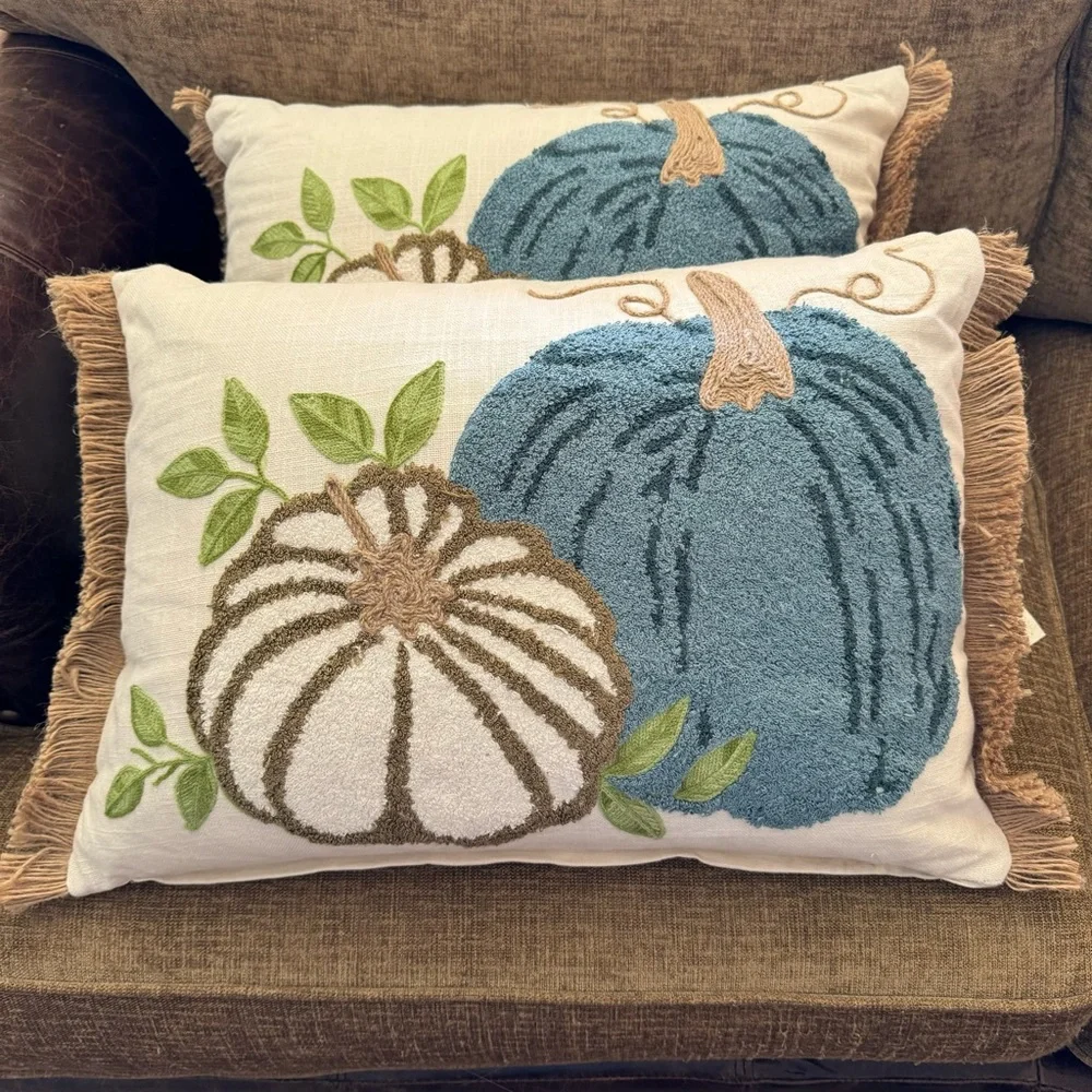 🆕2 Magaschoni Home Fall Harvest Pumpkin Cotton Accent Pillows